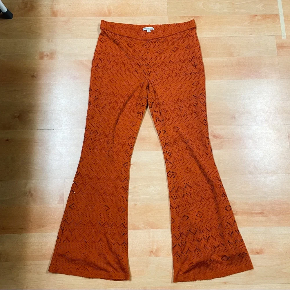American Eagle Burnt Orange Lace Wide Leg Casual Pants Womens Size L
